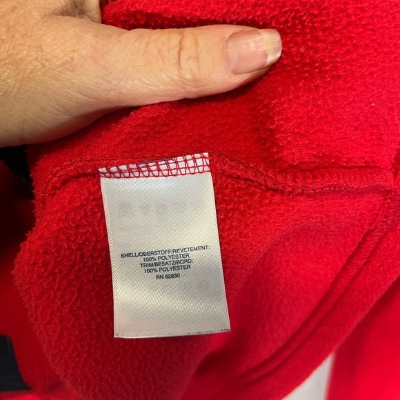 Lands' End Mens 1/4 Zip Heritage Fleece Pullover in Red Navy Trim Size L 42-44 - Picture 4 of 5